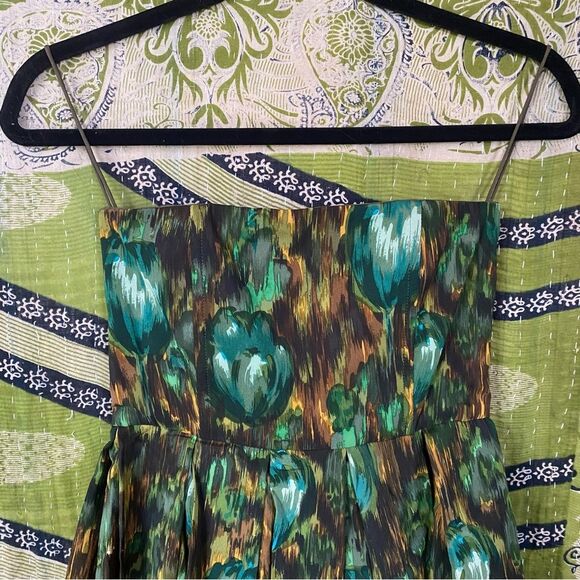 Alice + Olivia Green Watercolor Silk Strapless Mini Dress Size 4 - Picture 3 of 16